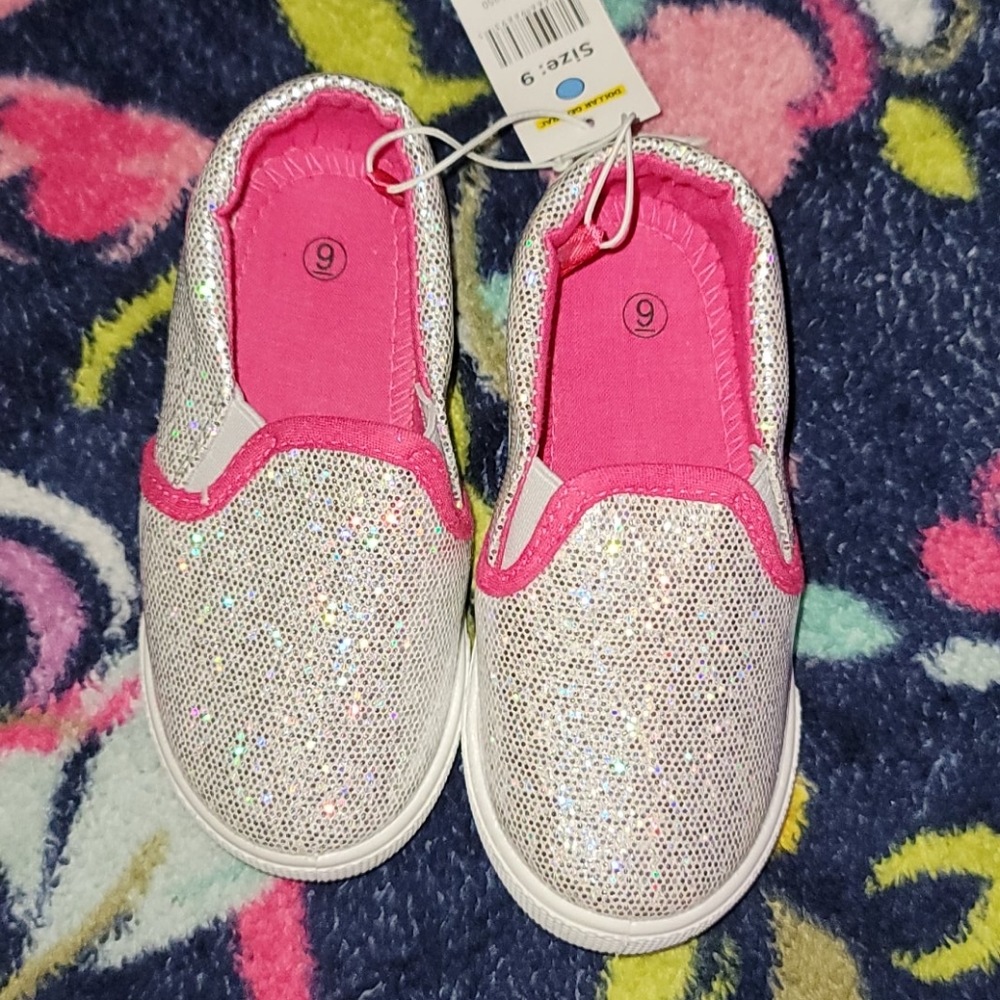 NWT silver sparkly girls slip on shoes